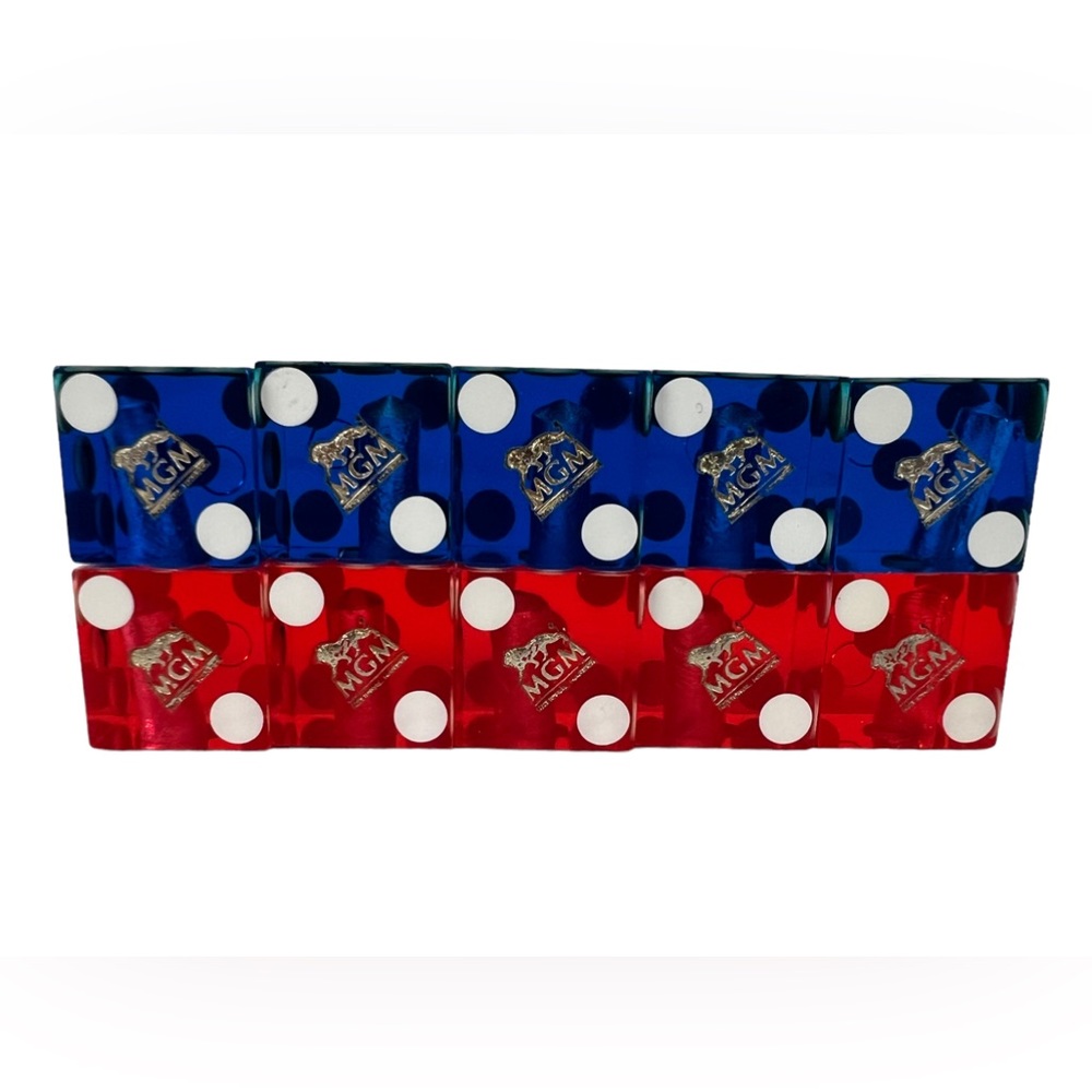MGM Casino Dice Lot Of 10 Red Blue Cancelled Drilled Translucent Number Vintage